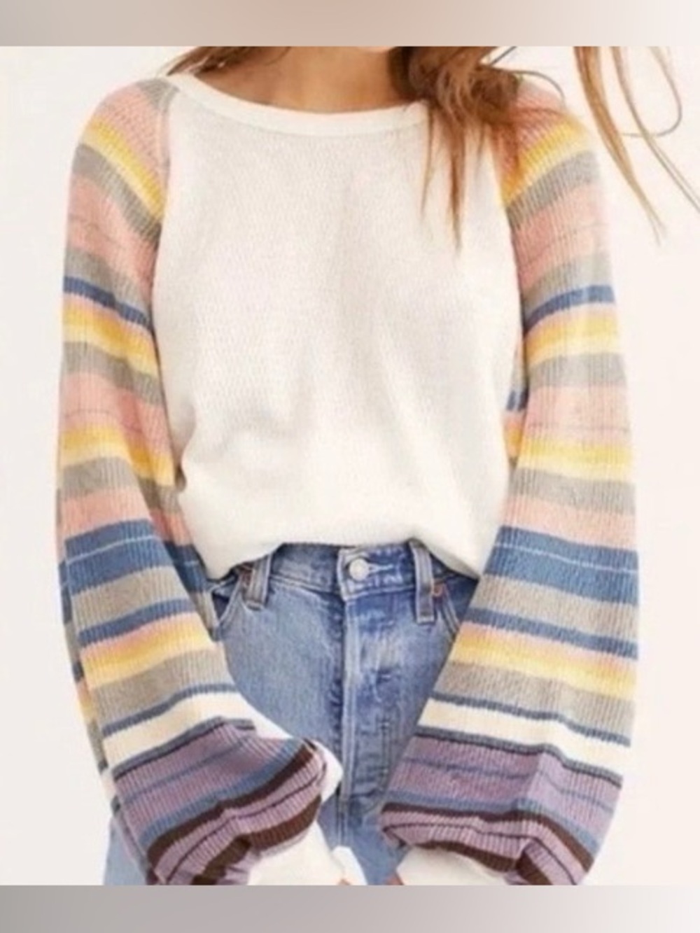 Free People "Rainbow Dreams" Waffle Knit Top